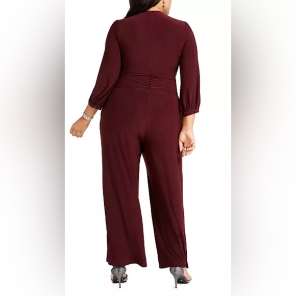 Plus Size Ruched Wide-Leg Jumpsuit 16W - Picture 2 of 5